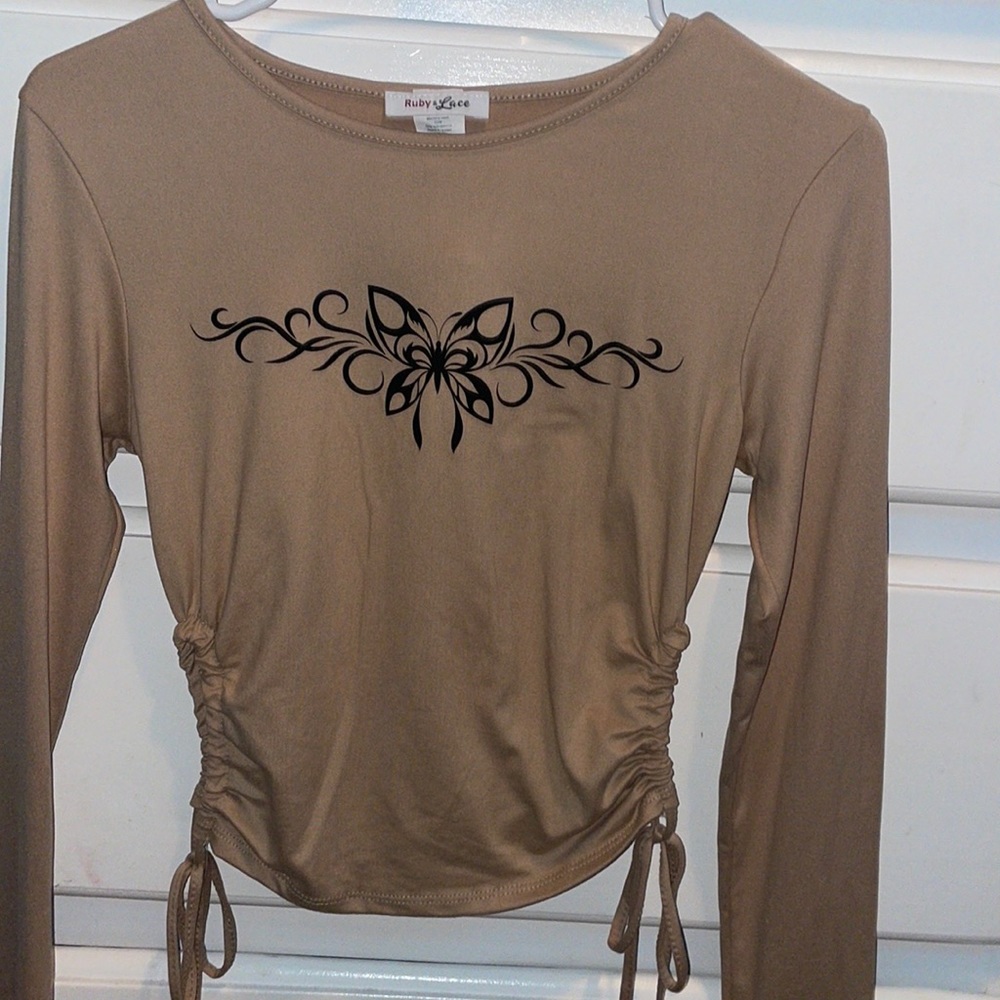 Butterfly designed tan long sleeve